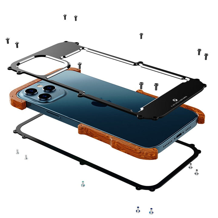 Elegant wooden iPhone cover made from natural wood. A durable and stylish phone accessory that protects your device with a unique touch.