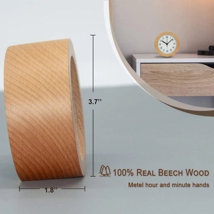 Elegant natural wood silent alarm clock. Modern design, non-ticking, bright LED. Great for any home decor.