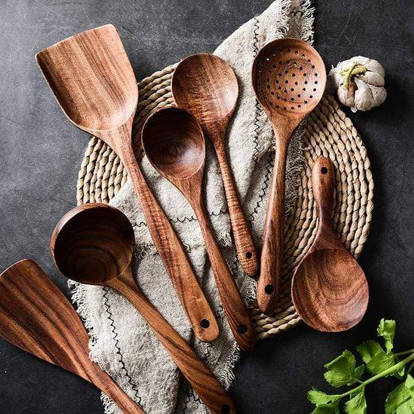 Ergonomic wooden spatula from RustiCook's eco-friendly kitchen tool collection.