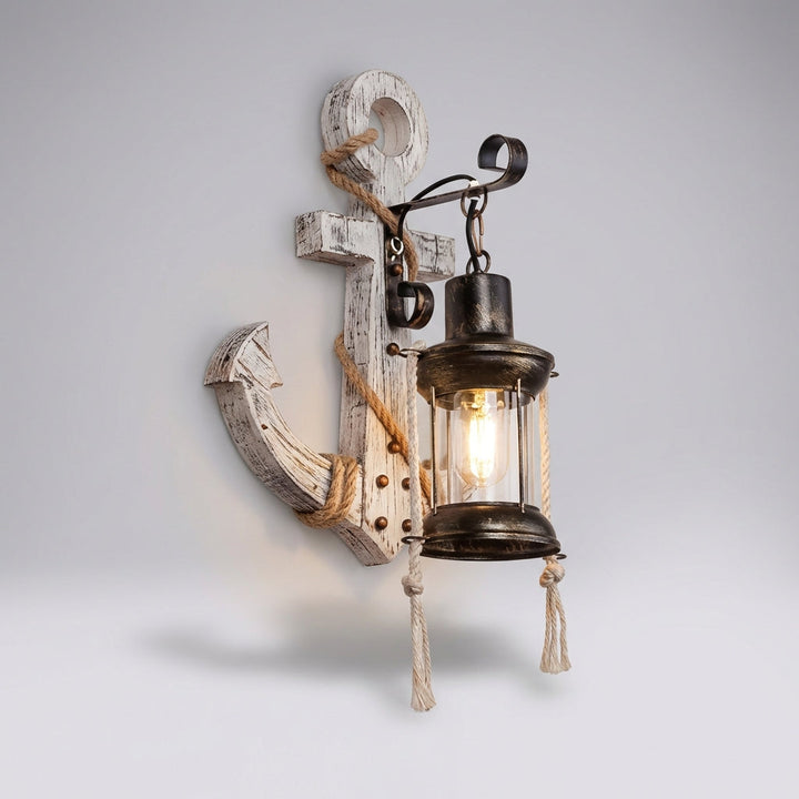 Close-up of NautiGlow Nautical Anchor Wall Sconce, showing detailed anchor design & soft LED glow