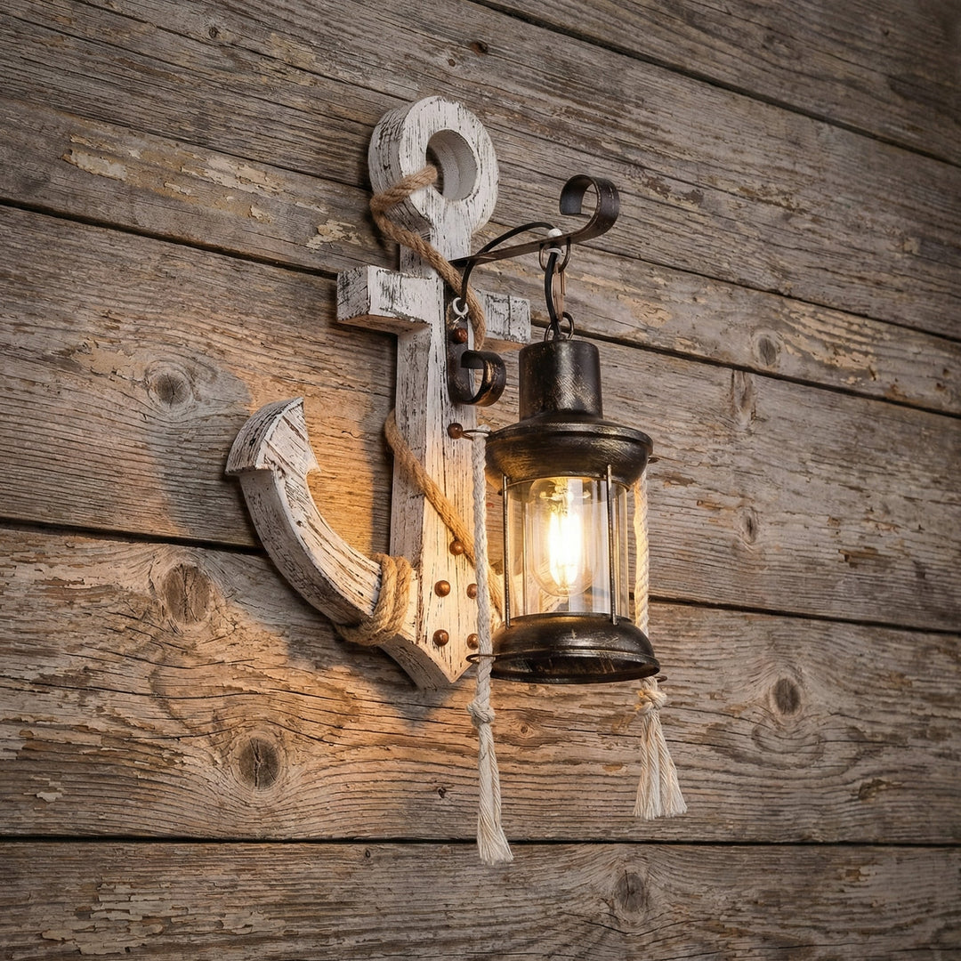 Detailed view of NautiGlow's coastal-inspired LED anchor wall sconce, perfect for stylish decor