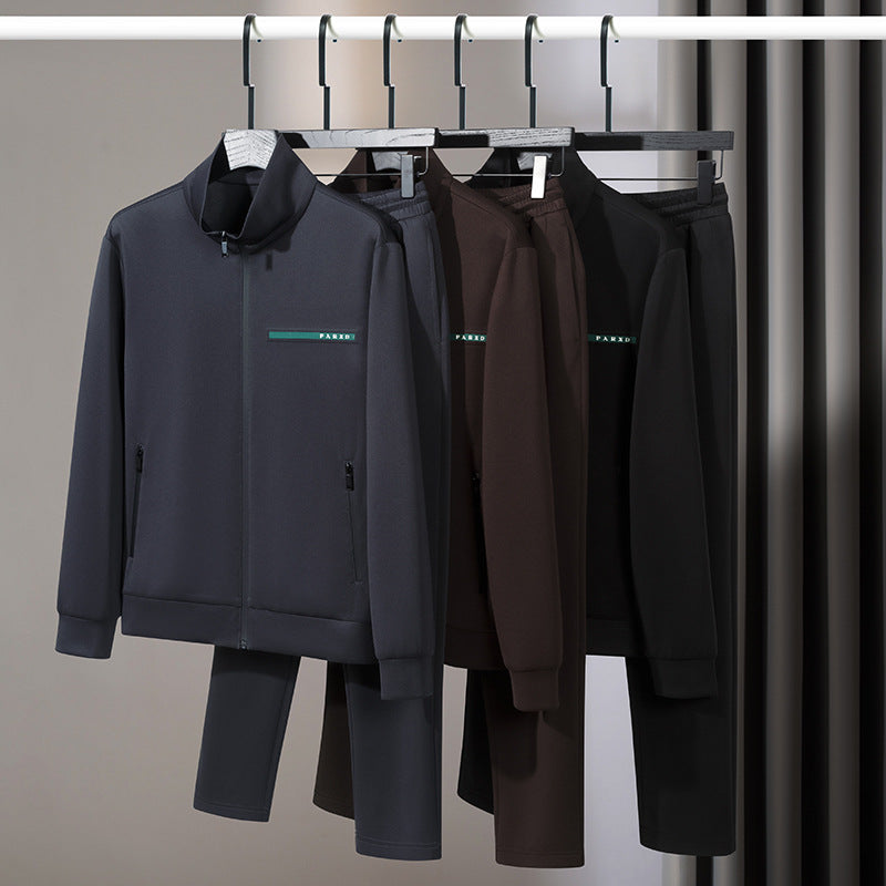 Brown Men's Hype Edge comfortable matching tracksuit set. Stylish sportswear with a zippered top for active lifestyles.