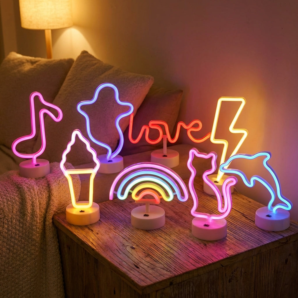 Neonova freestanding LED neon table lamp, purple glow, for modern home decor