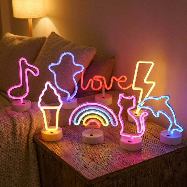 Neonova freestanding LED neon table lamp, purple glow, for modern home decor