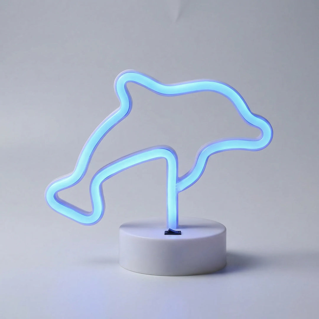 White Neonova freestanding neon lamp, casting warm glow, perfect for party decor
