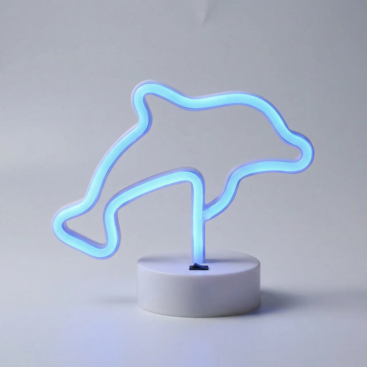 White Neonova freestanding neon lamp, casting warm glow, perfect for party decor