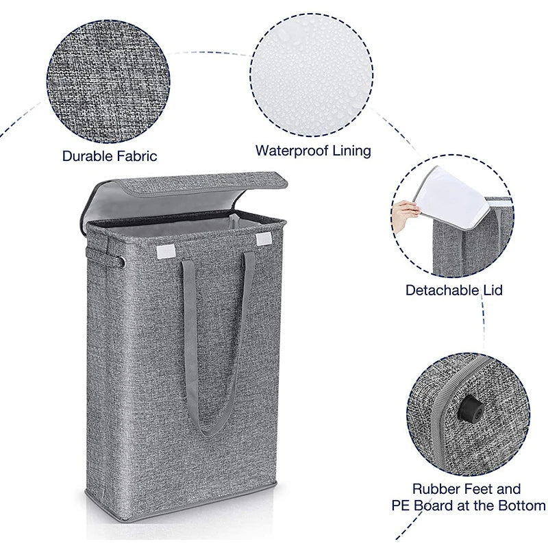 Close-up of the textured surface of a Neris 45L slim laundry hamper with lid, durable plastic