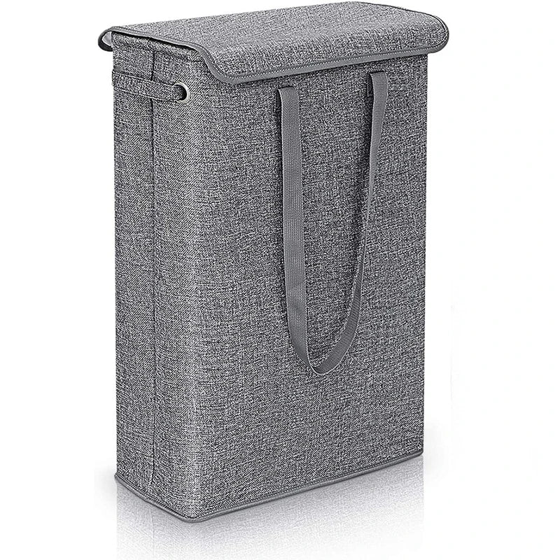 Open view of Neris 45L slim laundry basket, white, highlighting ample space for clothes, home organization