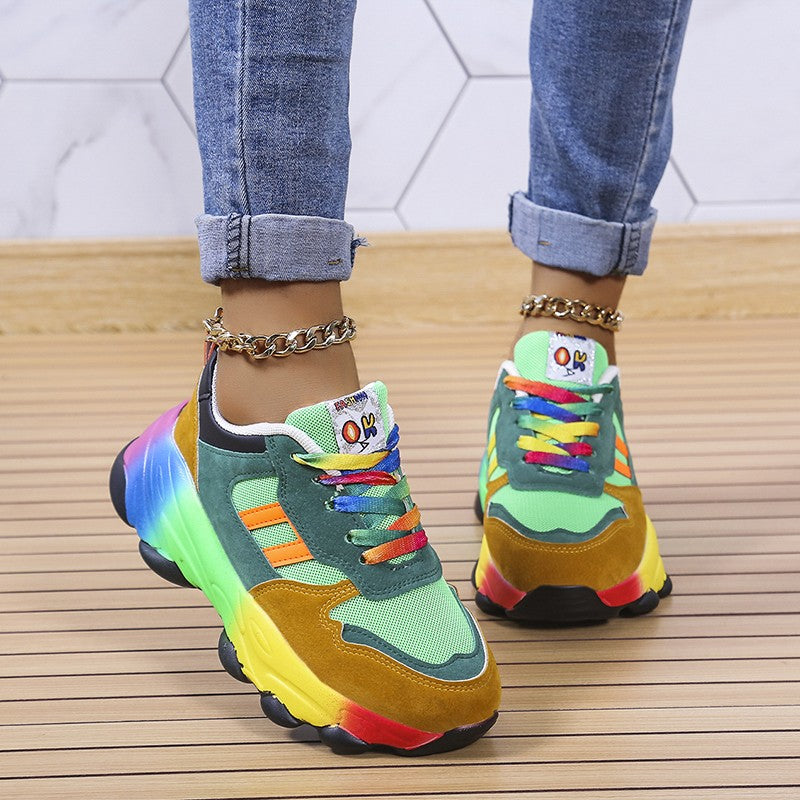 Close-up of Nevaeh women's multi-color running shoes, highlighting lightweight design and support