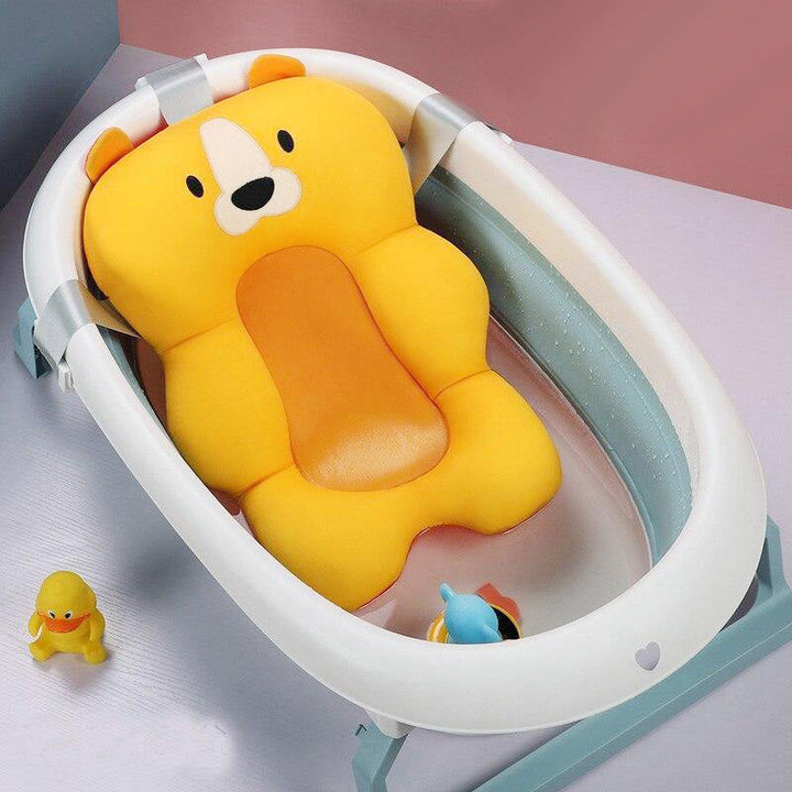 Newborn baby bath cushion for safe, comfy infant bathtime. Soft, quick-dry, anti-slip support.