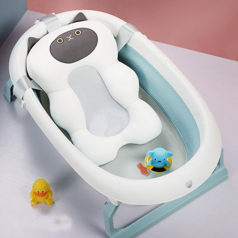 Cotton baby bath cushion with cute animal design. Soft, quick-dry support for safe newborn bathing.