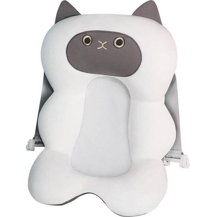 Anti-slip, quick-dry baby bath support cushion for newborns. Soft, comfy cotton with cute animal design.