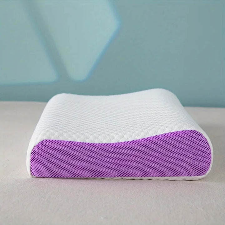 Close-up of Niala's breathable TPE cervical pillow texture, emphasizing pressure-relieving design.