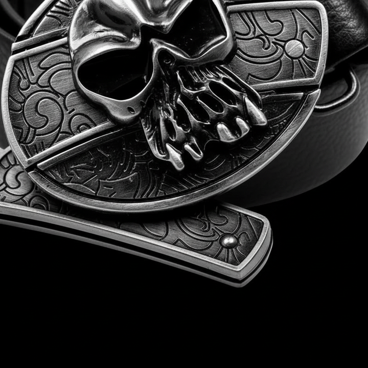 Stylish Nightblade black leather belt for men, featuring a unique, concealed knife buckle for emergencies