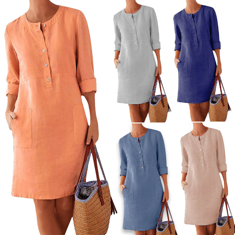 Colorful Nika summer dress for women, loose fit and breathable cotton, ideal for vacation outfits.