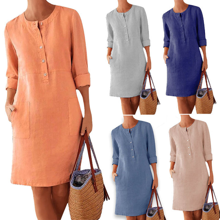 Colorful Nika summer dress for women, loose fit and breathable cotton, ideal for vacation outfits.