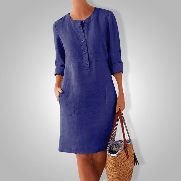 Front view of Nika women's breathable summer dress, loose fit and made of comfortable cotton.