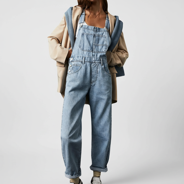 Stylish women's denim jumpsuit by Nina, made from soft cotton for ultimate comfort