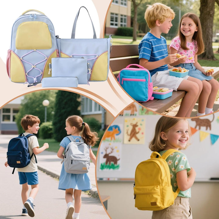 Durable school bag set with large capacity backpack, messenger bag, & matching pencil case