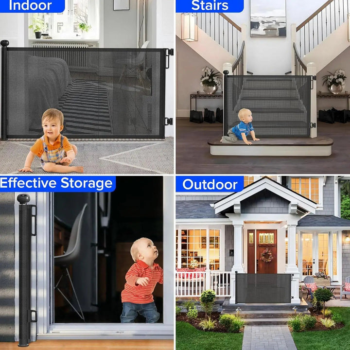 Easy install No-Drill Retractable Pet Gate for doorways & stairs. Keep pets safe without wall damage.