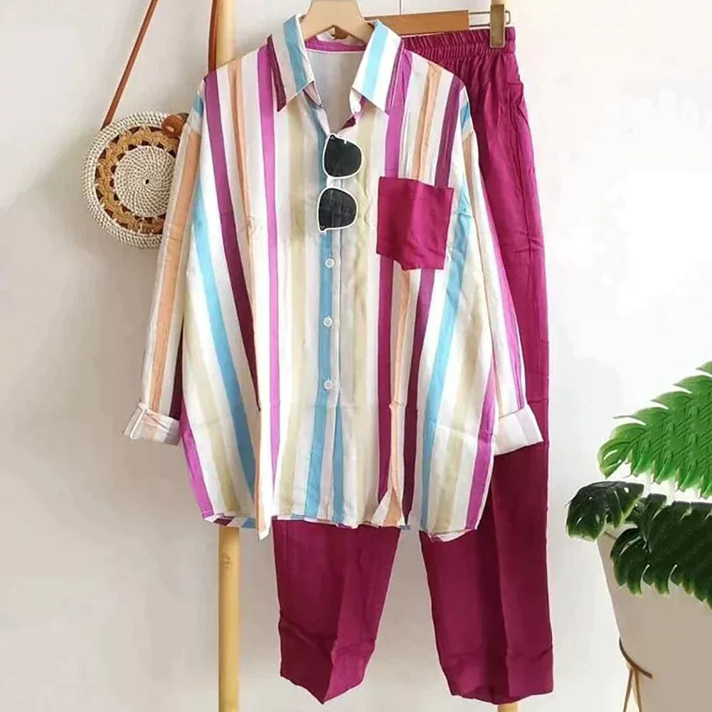 Lightweight fabric Noémie set, women's casual blouse & trousers perfect for summer travel