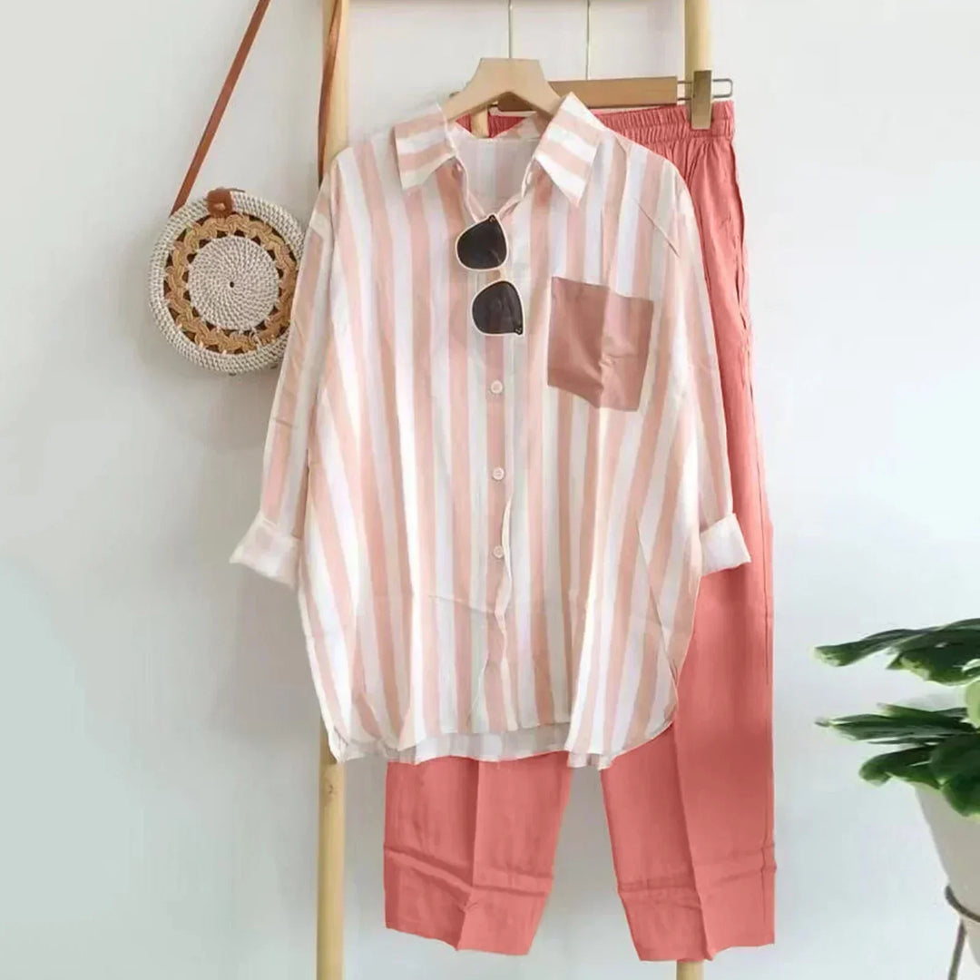 Noémie women's fashion two-piece, lightweight blouse and trousers ideal for summer casual
