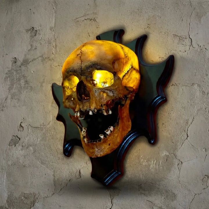 Close-up of Nocturiskull skull lamp, detailed resin art, perfect for Halloween decor
