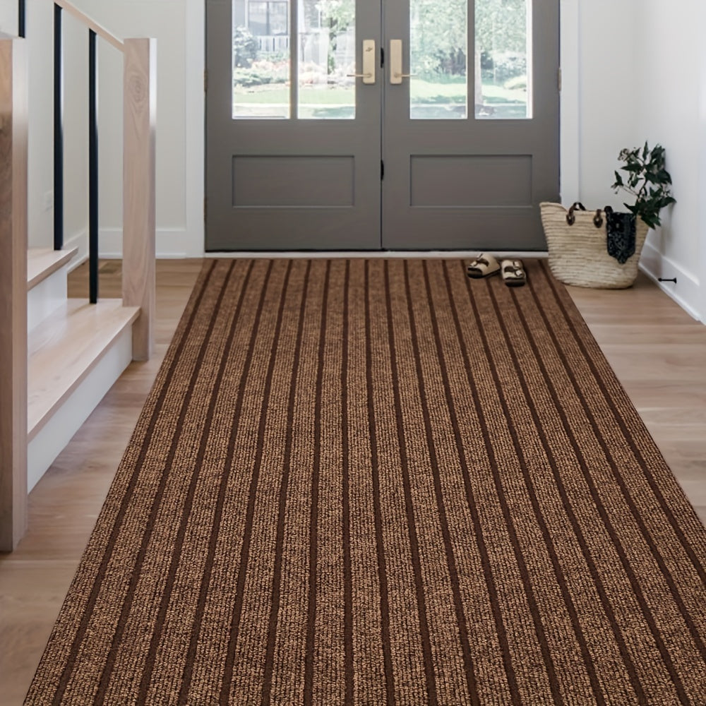 Non-slip indoor outdoor runner rug with durable striped design, perfect for hallways & kitchens.