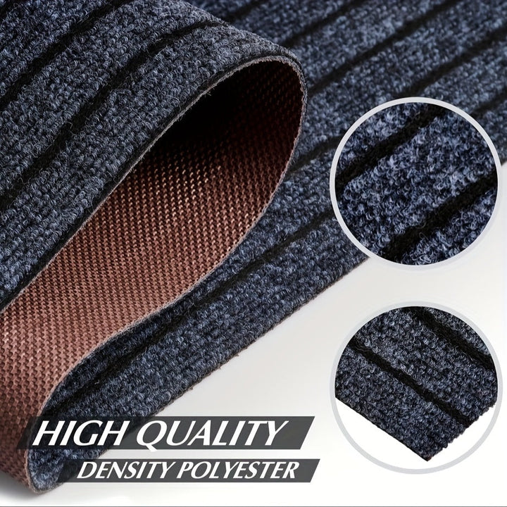 Versatile indoor outdoor floor mat, striped design, durable & washable for any space.