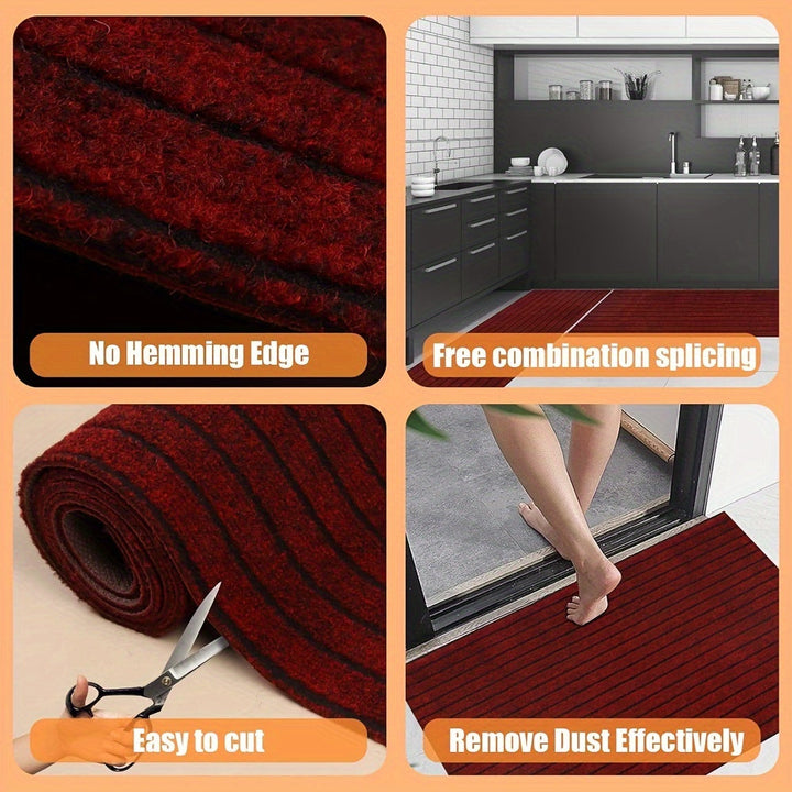 Stylish striped indoor outdoor mat, durable polyester fiber, non-slip for safety.