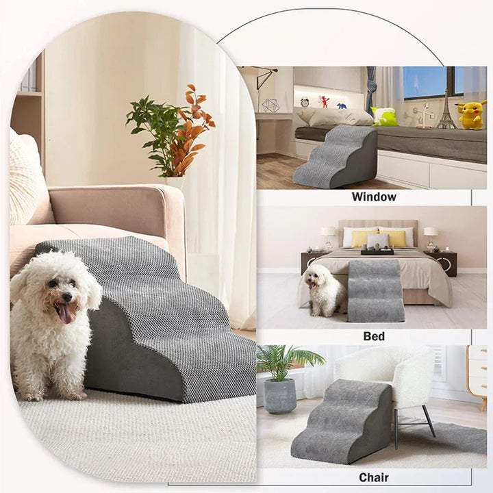 Indoor pet furniture: non-slip steps for dogs, cats, & puppies, with removable washable cover.