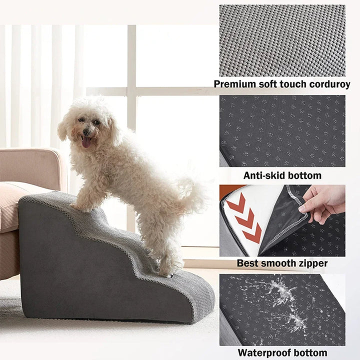 Washable pet steps for cats & dogs, providing safe, non-slip access to furniture.
