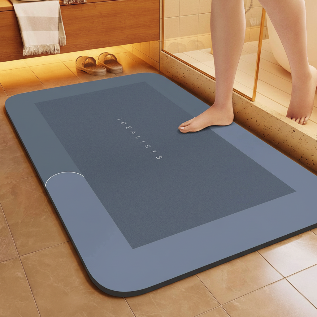 Close-up of textured non-slip quick dry bath mat for bathroom floor safety