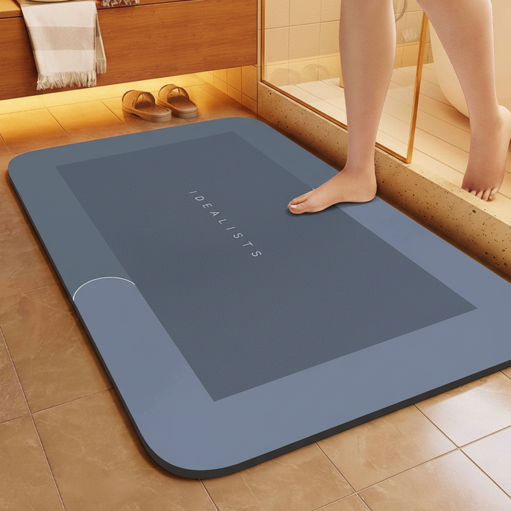 Close-up of textured non-slip quick dry bath mat for bathroom floor safety