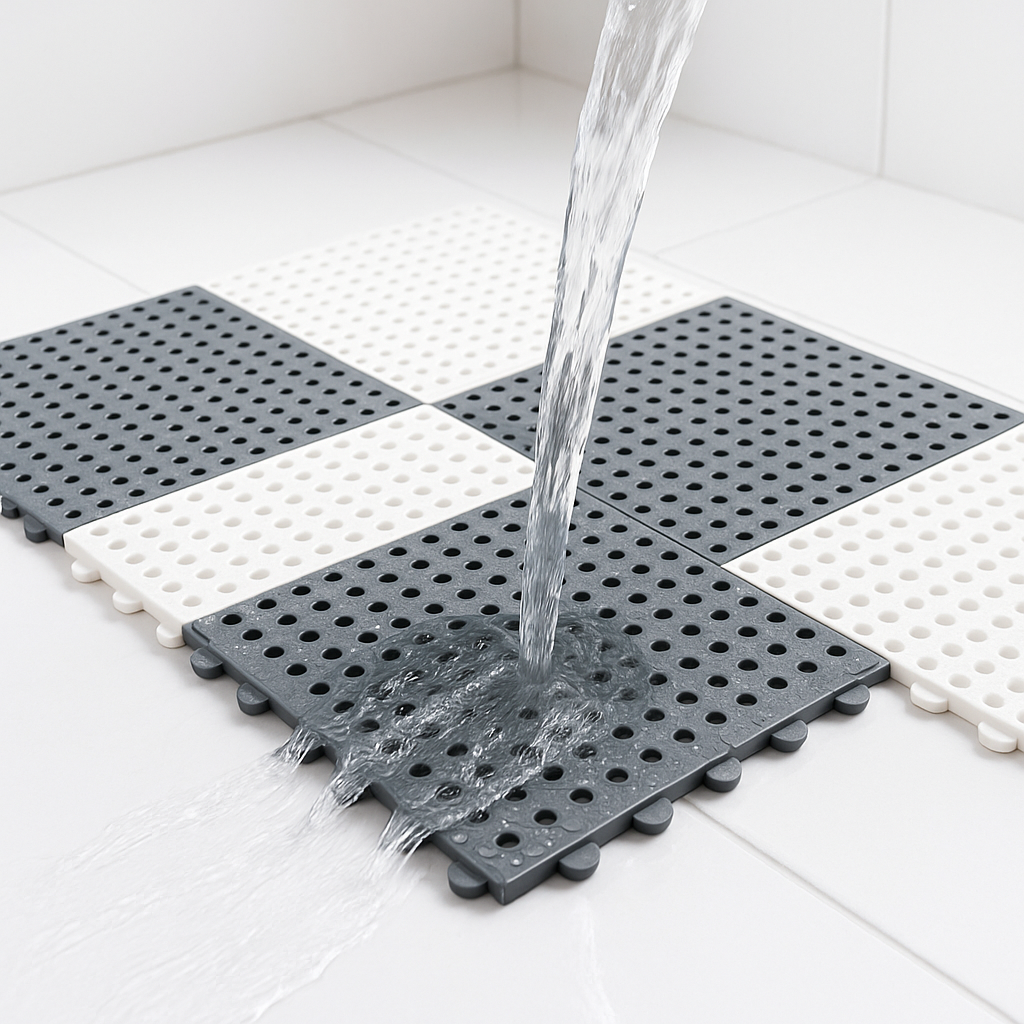 Non-slip shower mat set, quick-drying for bathroom safety. Waterproof bath mats protect floors.