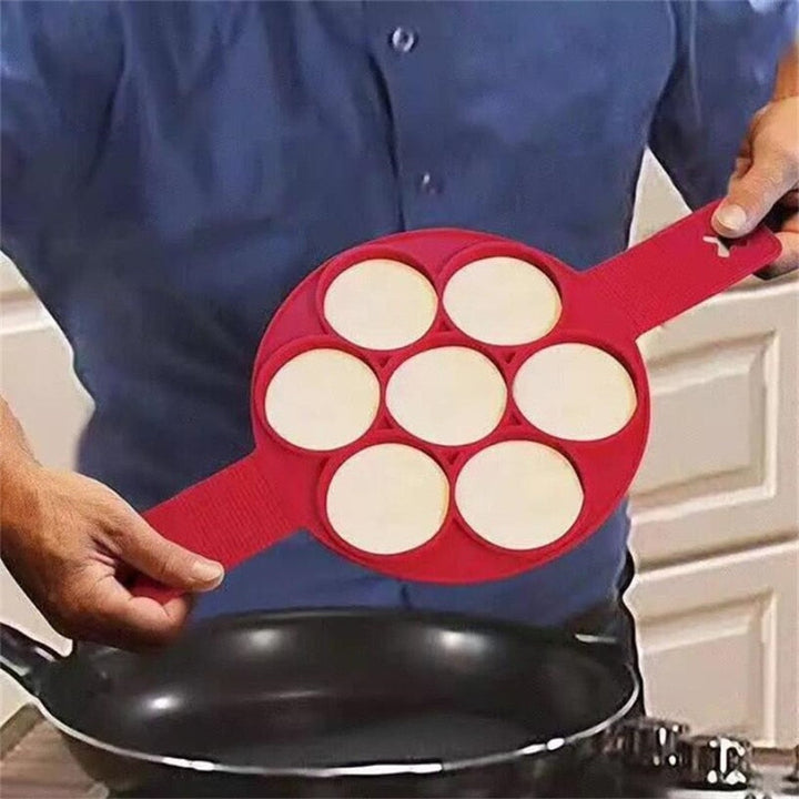 Delicious heart & circle shape pancakes with non-stick multi-mold pan. Easy breakfast cooking gadget.