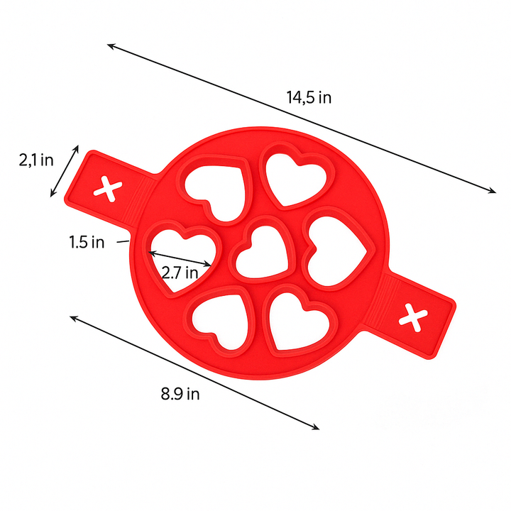 Innovative non-stick multi-mold pan, a versatile kitchen gadget for heart & circle shape breakfasts.