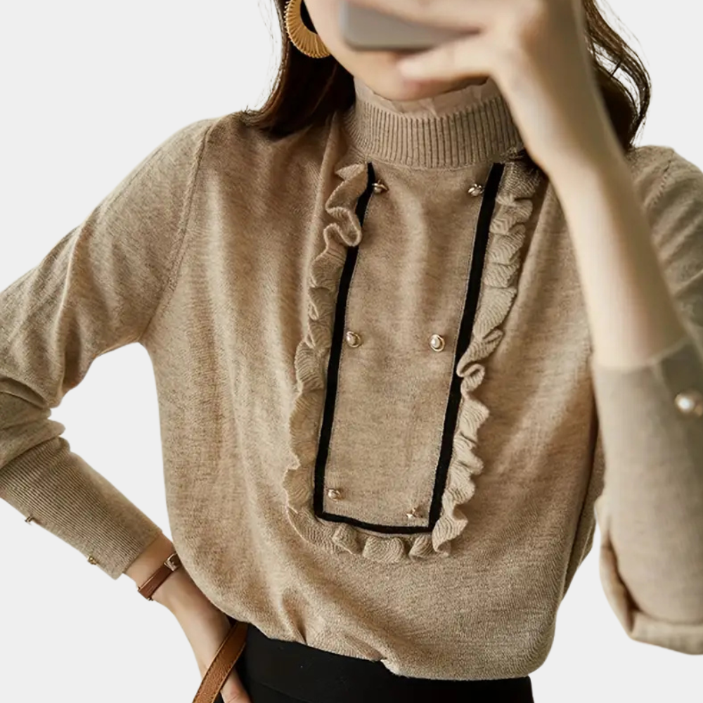 Timeless khaki long sleeve blouse for women. Elegant & versatile, this Nora top is ideal for everyday or dressy style.