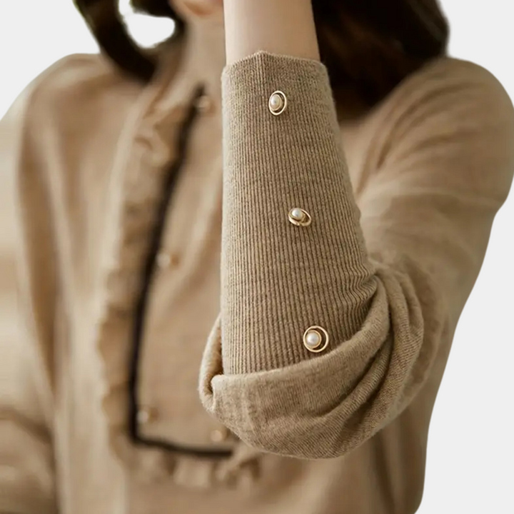 Women's Nora khaki blouse. A versatile long sleeve top, suitable for effortless everyday style or elegant occasions.