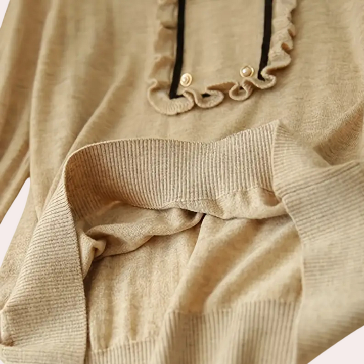 Khaki long sleeve women's blouse for versatile style. Elegant & casual Nora top, a timeless piece for ladies fashion.