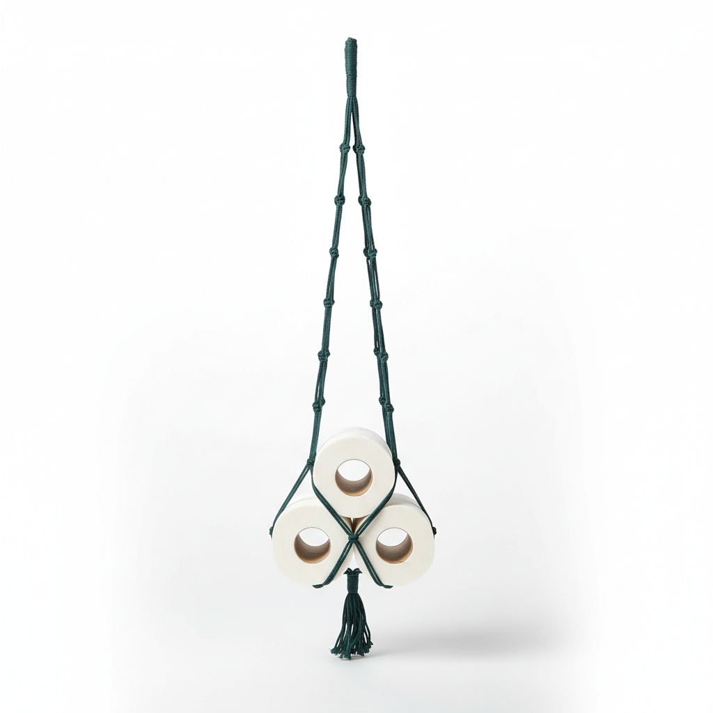 Space-saving Nordic Cotton rope holder, hand-knotted minimalist design for versatile home storage.