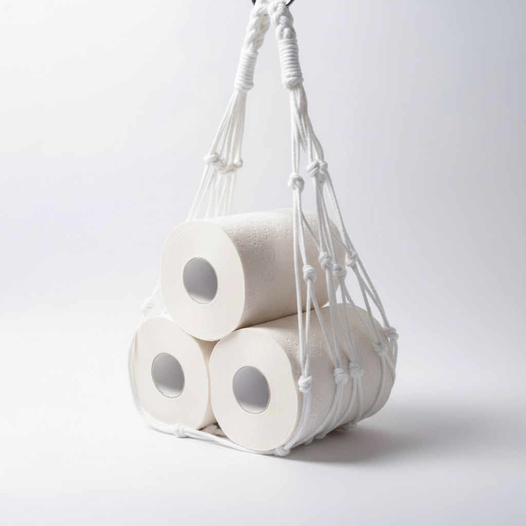 Bohemian cotton rope toilet paper holder for Scandinavian bathroom decor