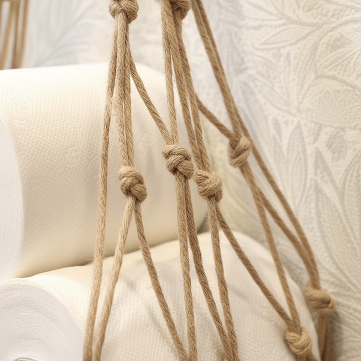 Woven cotton toilet paper holder, wall hanging for bathroom organization
