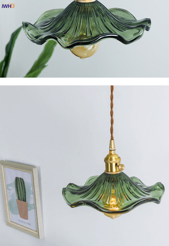 Accent lighting: Nordic LED pendant, colorful glass, copper details, living room