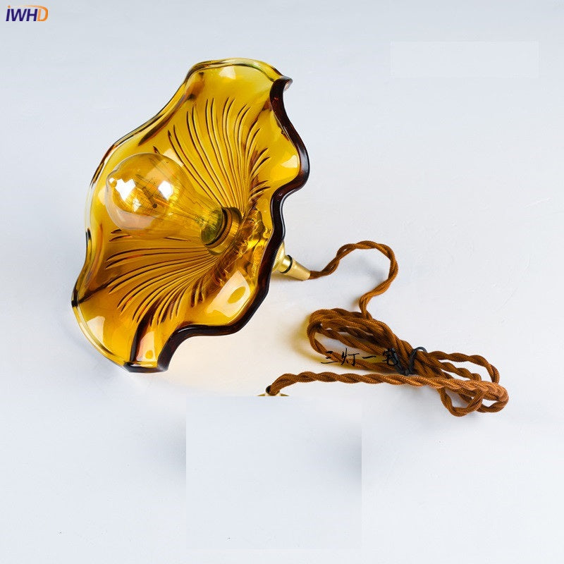 Bedroom Nordic LED pendant, colorful glass with copper, soft ambient light