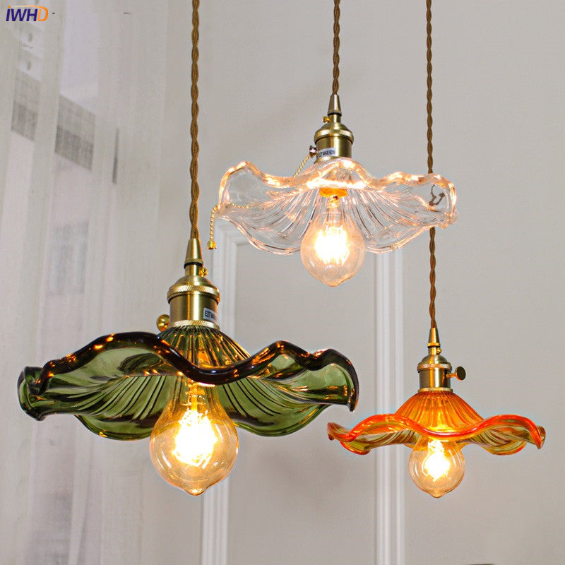 Bar lighting Nordic LED hanglamp, colorful glass & copper, industrial chic