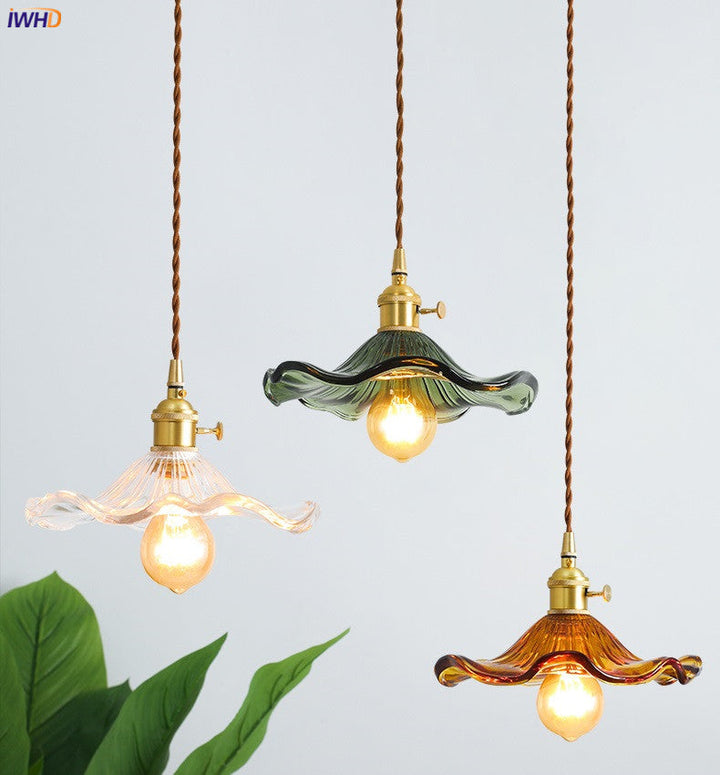 Chic Nordic LED pendant, colorful glass, copper finish, task and accent lighting