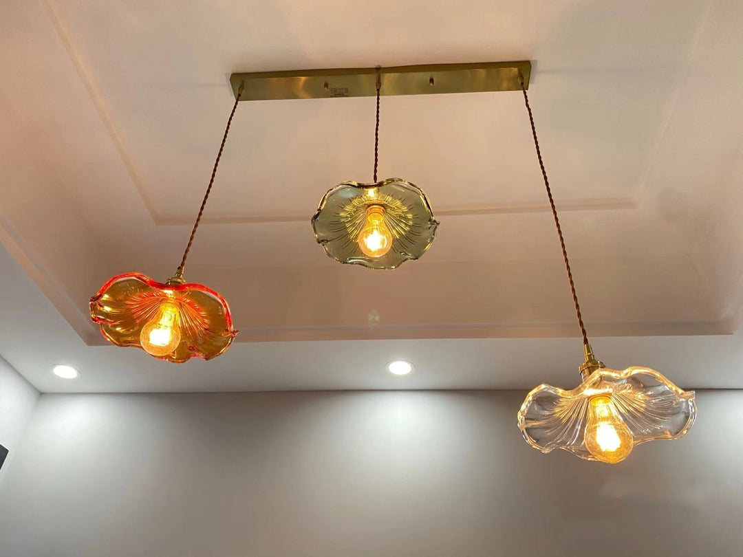 Modern Nordic light fixture, LED, colorful glass & copper, easy installation