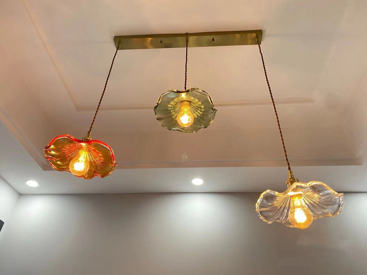 Modern Nordic light fixture, LED, colorful glass & copper, easy installation