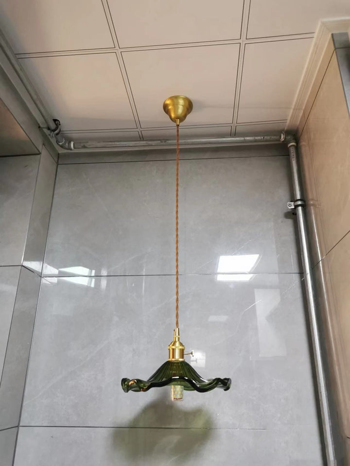 Statement Nordic LED pendant, colorful glass & copper, for contemporary living